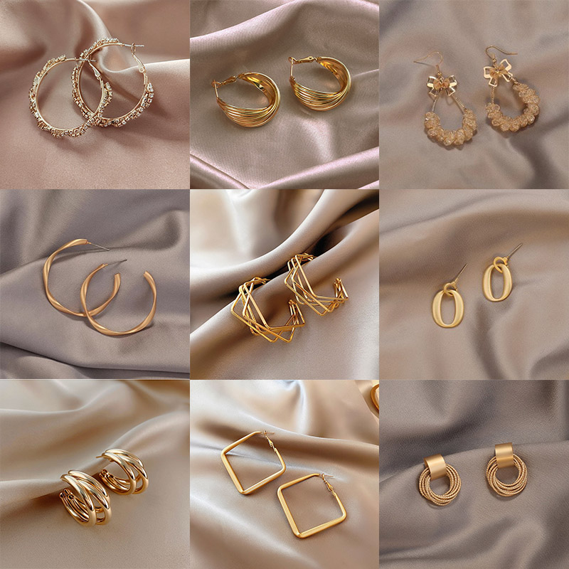 Khuyên tai hình vuông bằng kim loại thời thượng