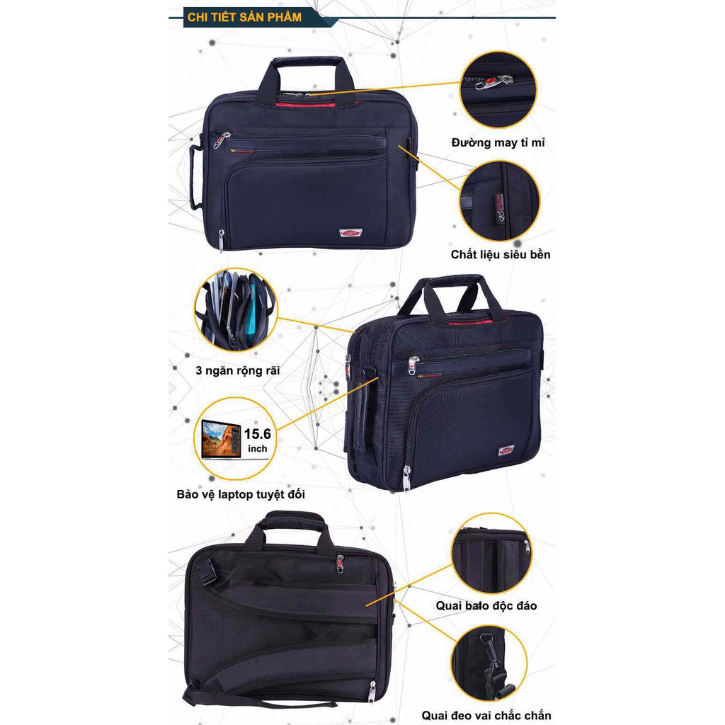 Cặp laptop đa năng, cặp laptop có quai đeo balo, cặp văn phòng có quai đeo chéo Kim Long KL32 đen | BigBuy360 - bigbuy360.vn