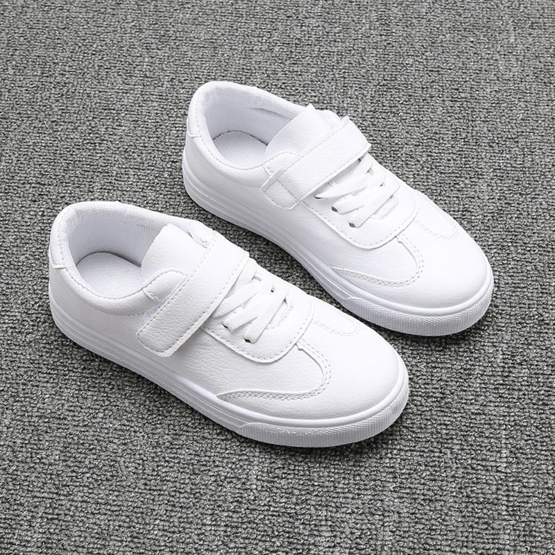 Giày Thể Thao Da Mềm Chống Trượt Màu Trắng Unisex Cho Bé 3-18 Tuổi