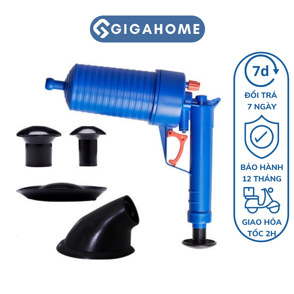 Dụng Cụ Thông Tắc Bồn Cầu, Cống Nước Bằng Khí nén GIGAHOME Kèm 4 Đầu Tiện Dụng 5650