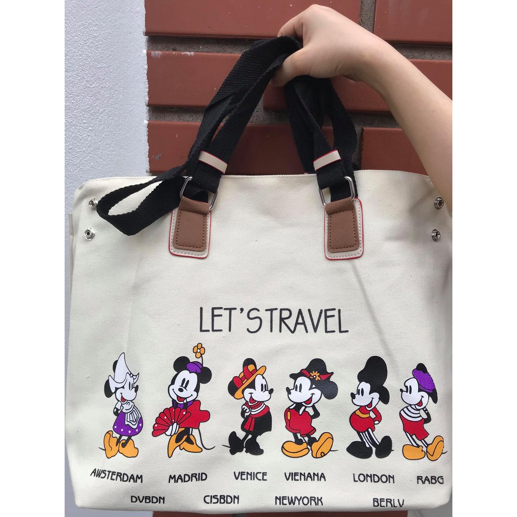 Túi Vải In Hoạ Tiết Mickey Hoạt Hình Let’s Travel