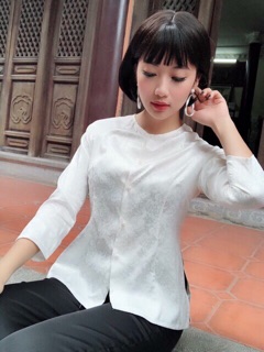 Set bộ bà ba gấm lụa siêu đẹp lụa trắng