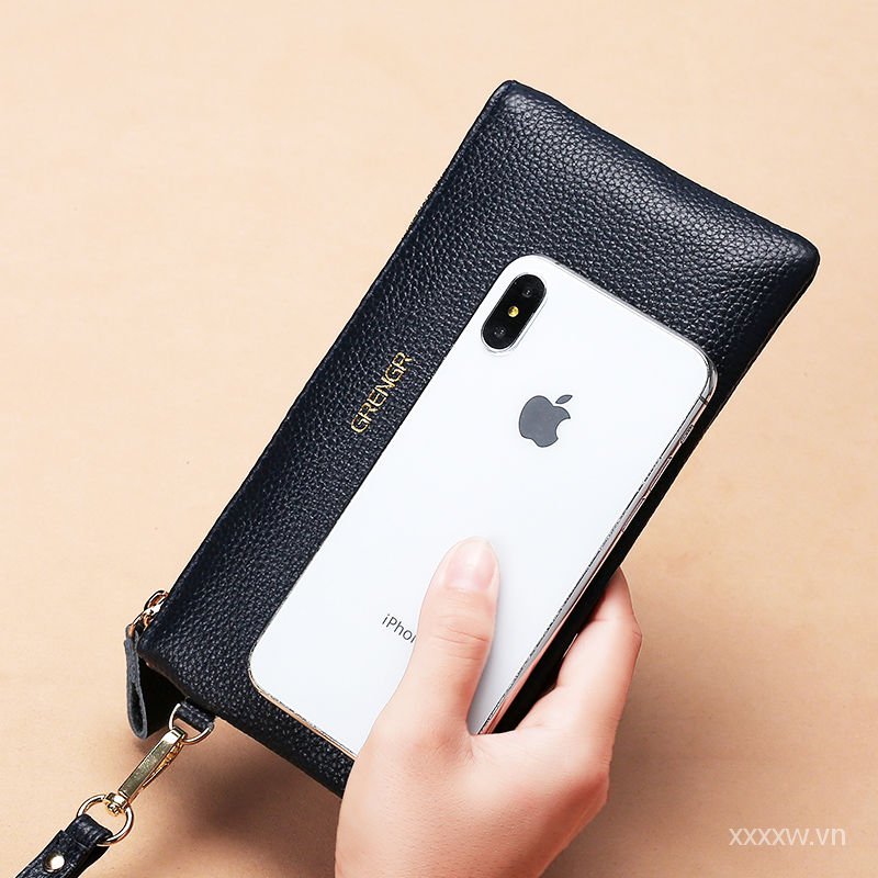 Leather Bag Women's2021New Fashion Japan and South Korea Zip Soft Leather Cowhide Clutch Women's Mobile Phone Bag Coin Purse