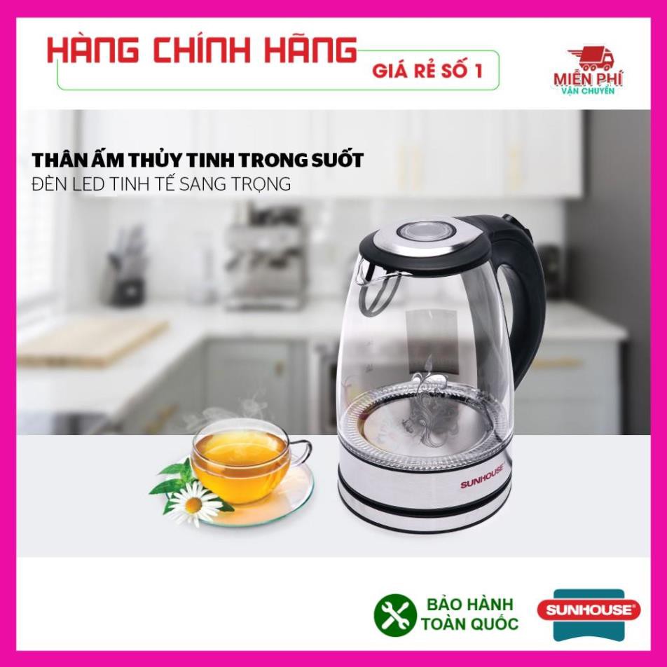 ẤM SIÊU TỐC, BÌNH ĐUN SIÊU TỐC THỦY TINH SUNHOUSE SHD1217 1,8 LÍT, THÂN BÌNH LÀM BẰNG THỦY TINH TRONG SUỐT