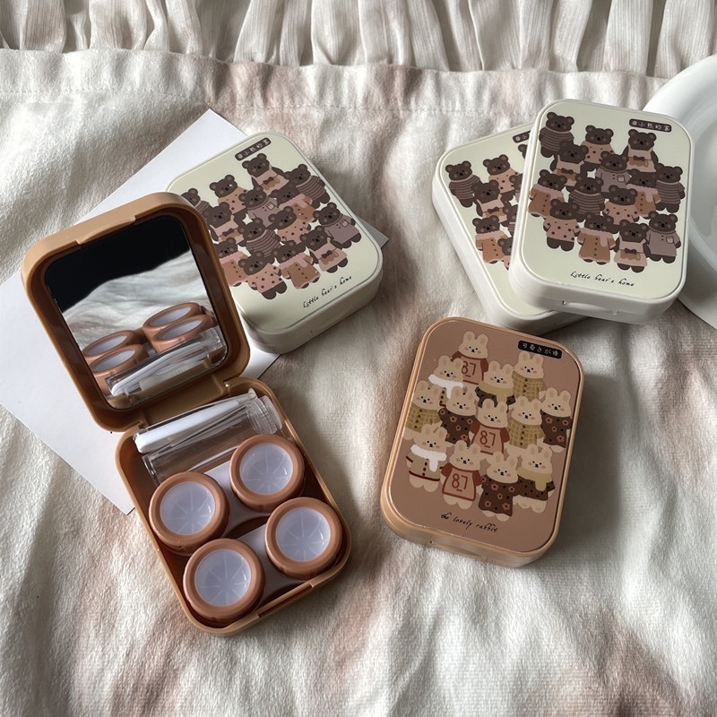 Khay Gương Mini 3D Gấu Thỏ Cute- Case Hộp Đựng Lens