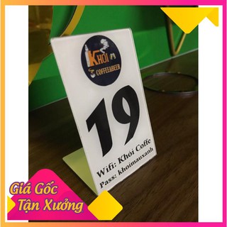 thẻ để bàn chữ L, kt 6x10cm, số và logo dán decan