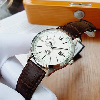 Đồng hồ Nam Orient Automatic FAL00006W0 Mặt trắng,Lịch thứ ngày-Máy cơ tự động-Dây da nâu cao cấp-Size 42mm