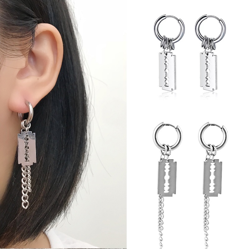 1 Khuyên Tai Tròn Dạng Tua Rua Bằng Thép Không Gỉ Phong Cách Gothic Punk Hàn Quốc