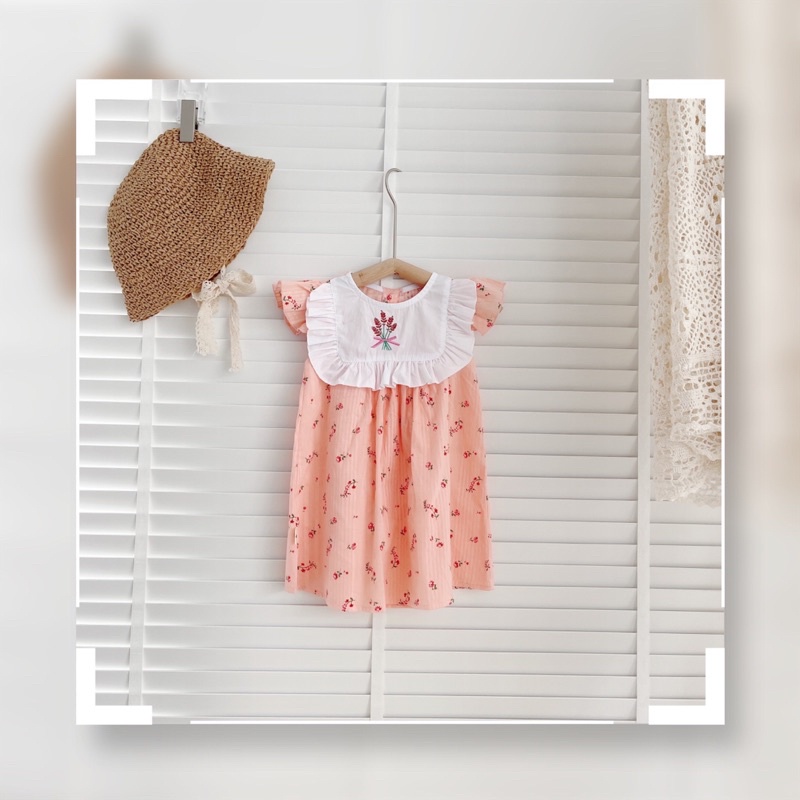 Váy hè cánh tiên cổ trắng váy nền màu hoa nhí cho bé 8-19kg (6 tháng -5tuổi)