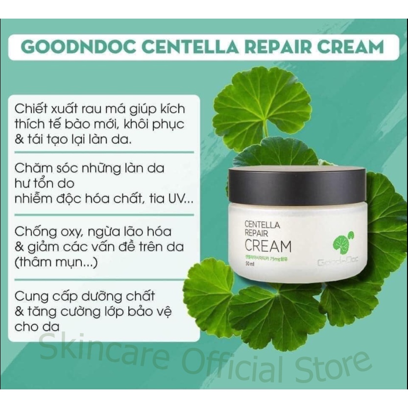 GoodnDoc Kem rau má Dưỡng Ẩm Phục Hồi Da GoodnDoc Centella Repair Cream (Nhập khẩu chính hãng)