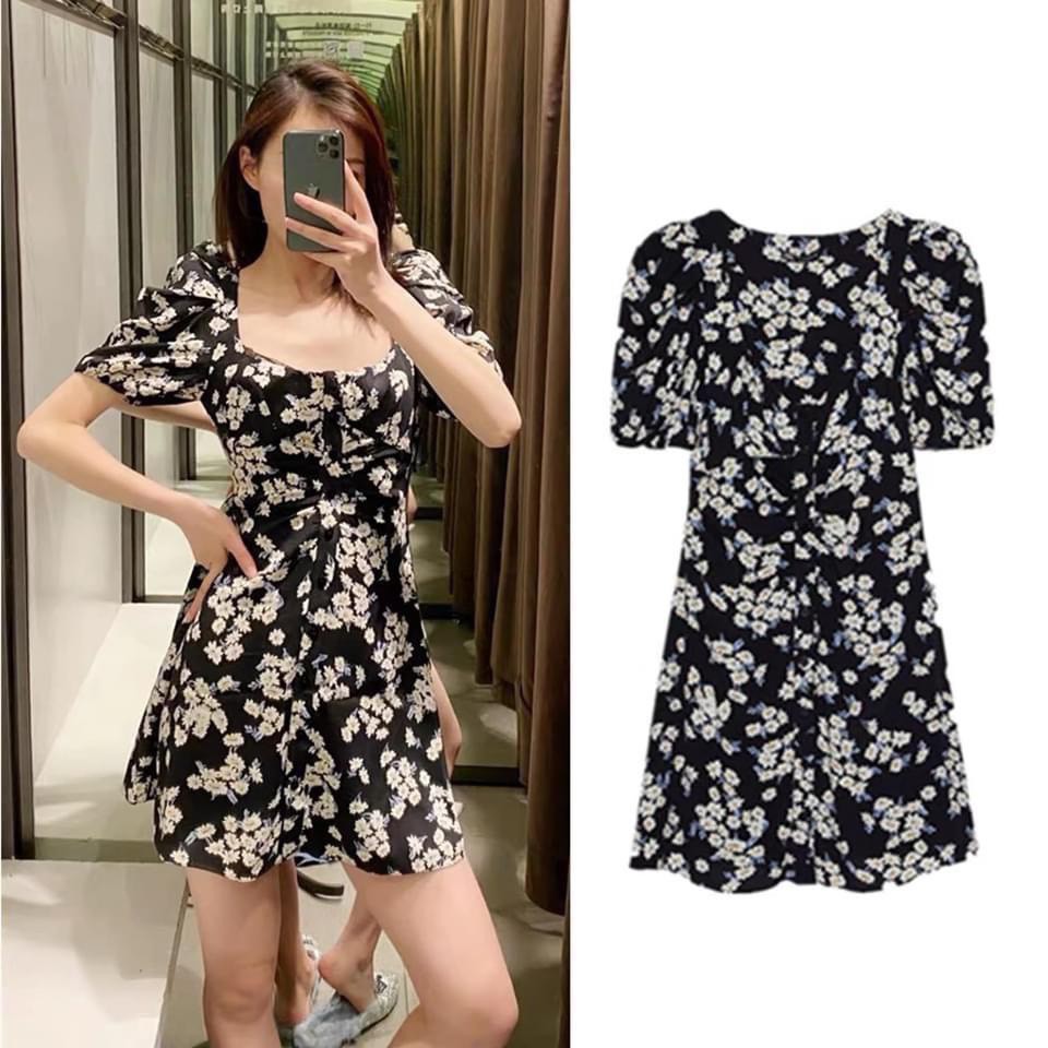 [GIÁ SỈ] VÁY HOA ĐEN DÚM KHUY - CHẤT TRƯỢT NHẬT | BigBuy360 - bigbuy360.vn