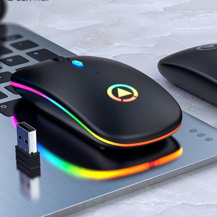 2.4G Silent Wireless Mouse 1600DPI RGB LED Backlit Rechargeable Gaming Mouse Ultra Slim Ergonomic