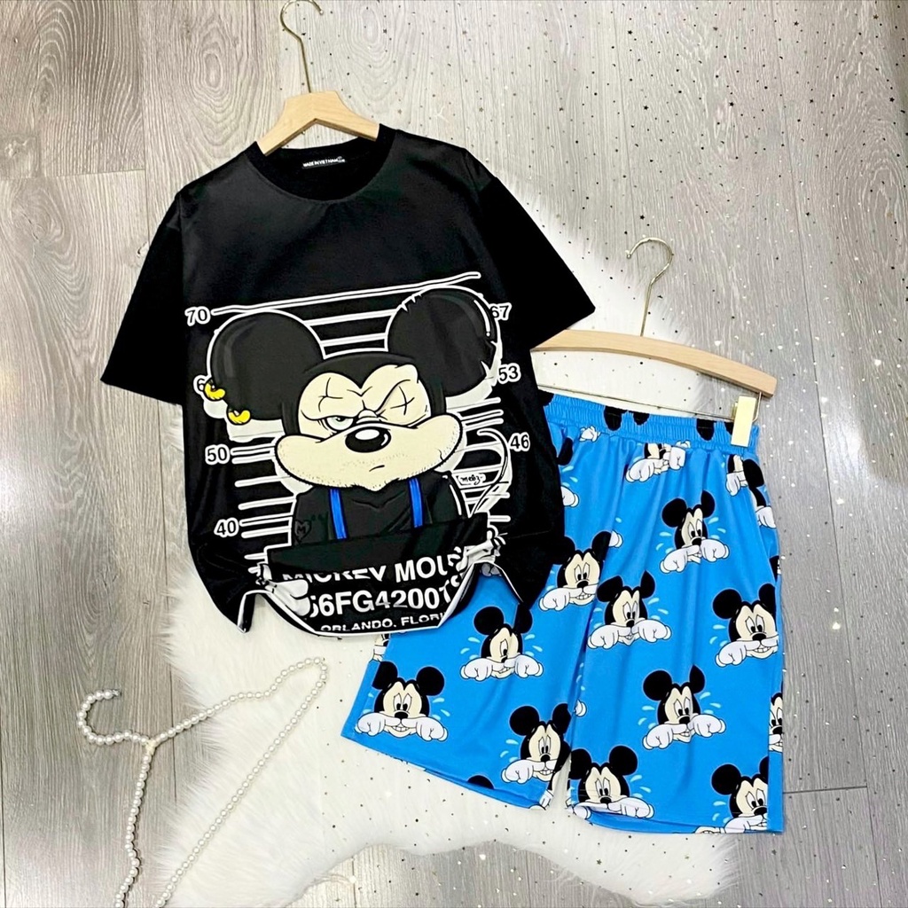 Set quần đùi cartoon và áo thun freesize hoạt hình unisex chất thun thoáng mát SIB105