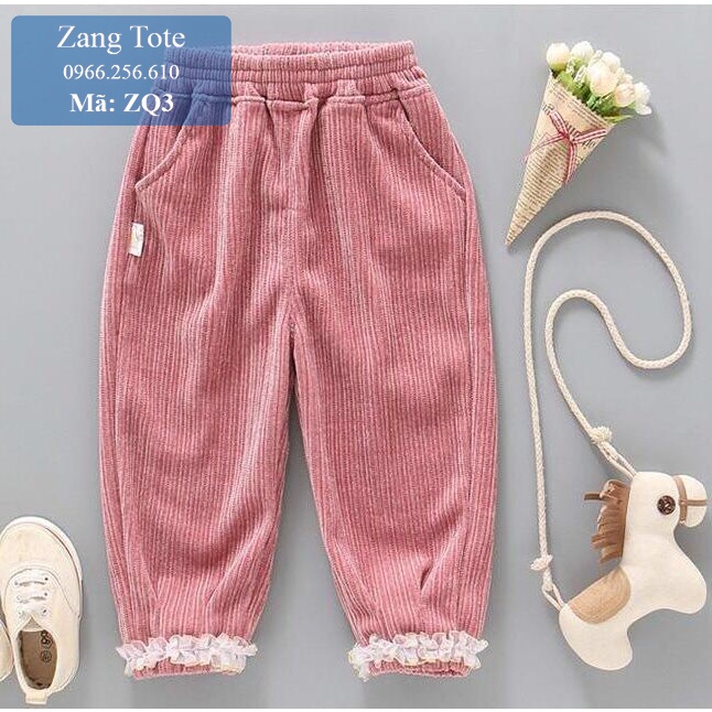 ZQ3 - Quần nhung phối ren cho bé gái chất nhung tăm Hàn cao cấp cực đáng yêu - Zang Tote