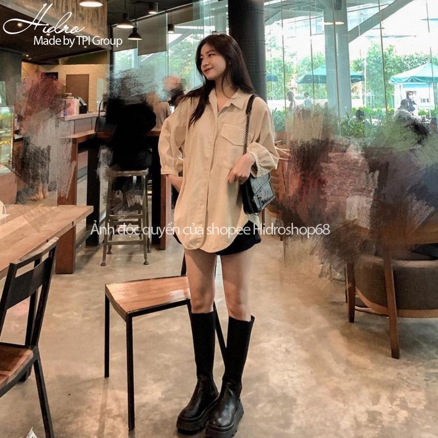Áo Sơ Mi Form Rộng Túi Ngực Tay Bo Chất Thô Mềm