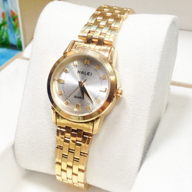 Đồng hồ nữ dây thép không gỉ thời trang chống nước dây vàng mặt đính đá Halei H008 - Boss Watch