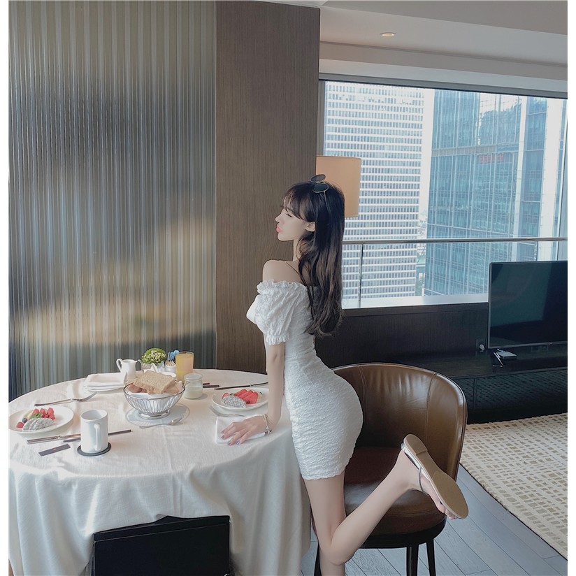 Đầm Tay Phồng Màu Trơn Form Ôm Co Giãn Phong Cách Hàn Quốc | BigBuy360 - bigbuy360.vn