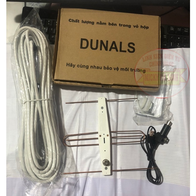 Ăng ten Có khuếch đại Dunal + Dây 5V Kích sóng và Dây Cáp ăng ten 10M/15M dùng cho tivi tíchhợp DVB-T2