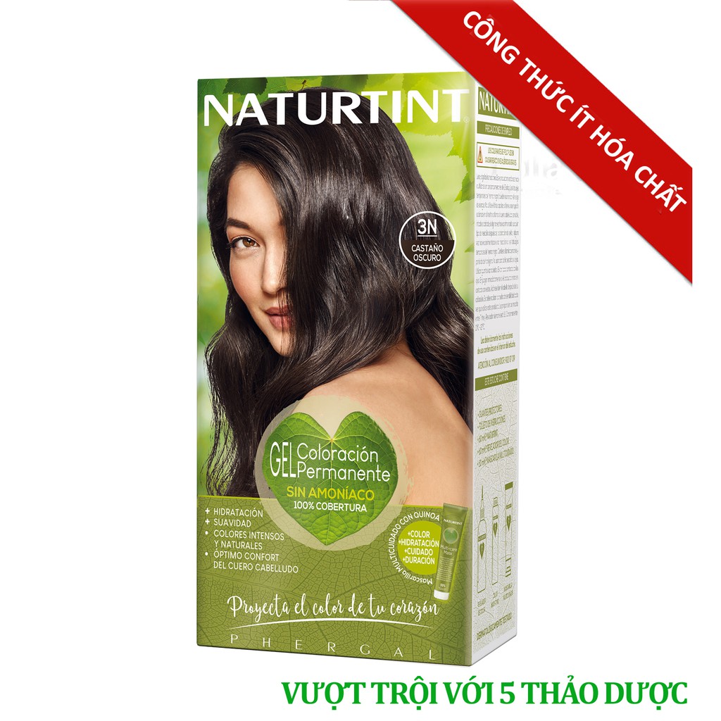 [Màu hạt dẻ đậm 3N] Gel nhuộm, dưỡng tóc với 5 thảo dược Naturtint chính hãng Tây Ban Nha