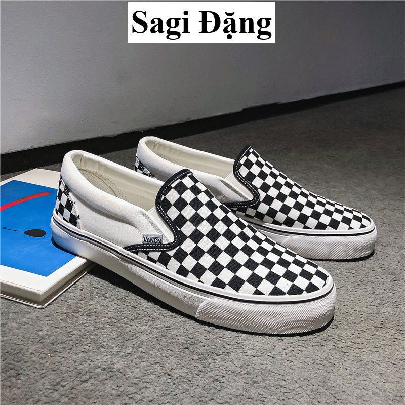 Giày van vault caro QC, giày thể thao lười slip on nam nữ full box - SAGI ĐẶNG