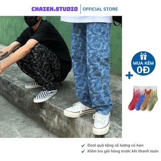 [có sẵn]Quần jeans BANDANA thêu cao cấp ống rộng phong cách hiphop unisex J7, quần bò Chaien Studio