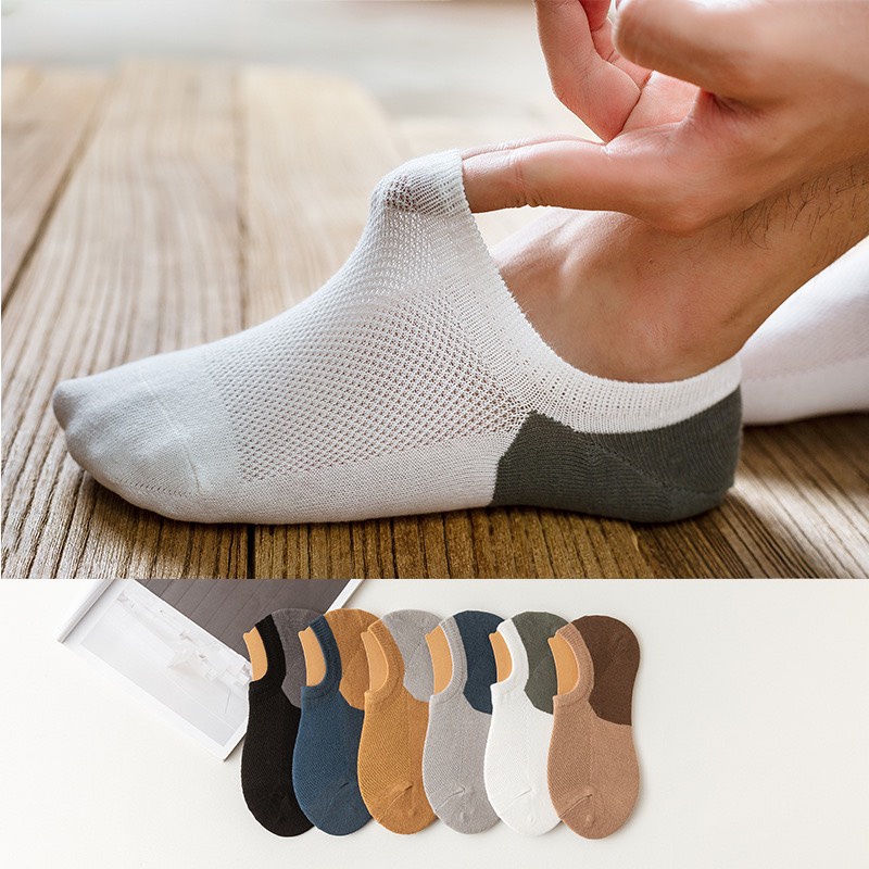 Vớ lười nam nữ tất trơn phối màu dưới mắt cá cotton thời trang đẹp có silicon chống tuột gót chân MONEY VL010