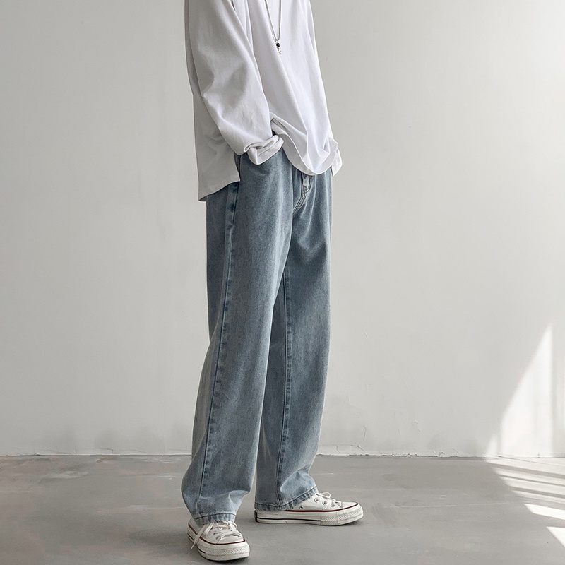 Quần jean ống rộng màu trơn thời trang mùa thu cho nam size S-3XL