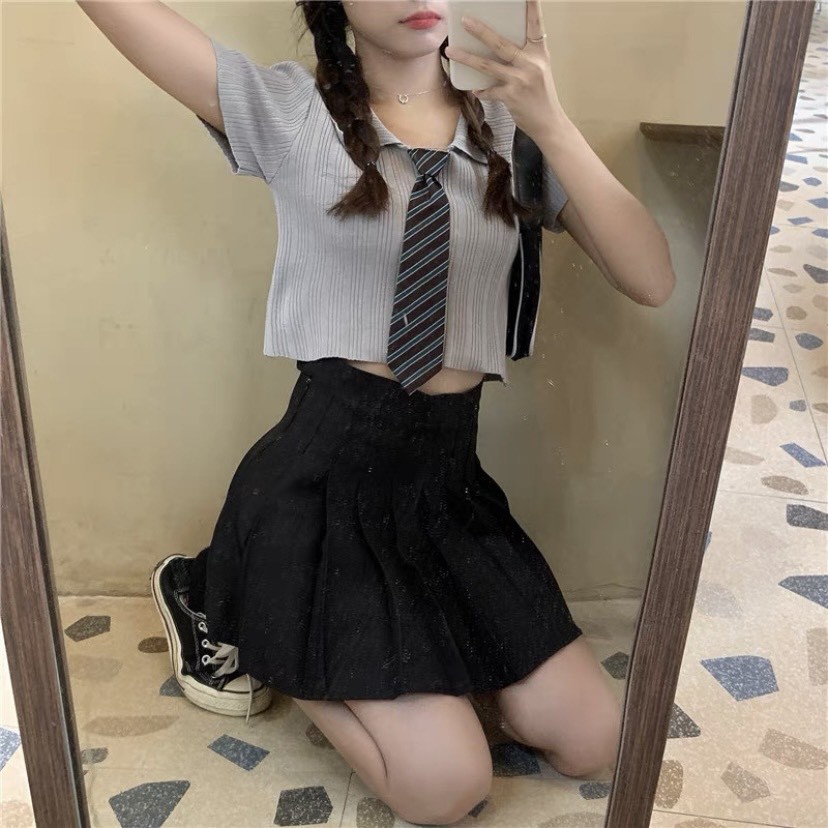 Áo croptop len caravat học sinh Ulzzang style Hàng Quảng Châu