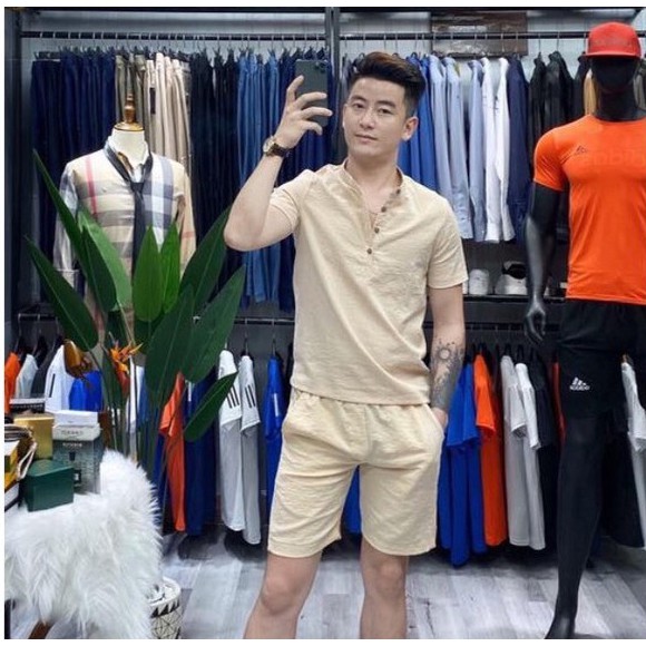 [Giảm Giá Chào Hè]Bộ Đũi Nam Cộc Tay Cổ Tàu, Chất Đũi Thái, Form Chuẩn Mặc Mát Lạnh