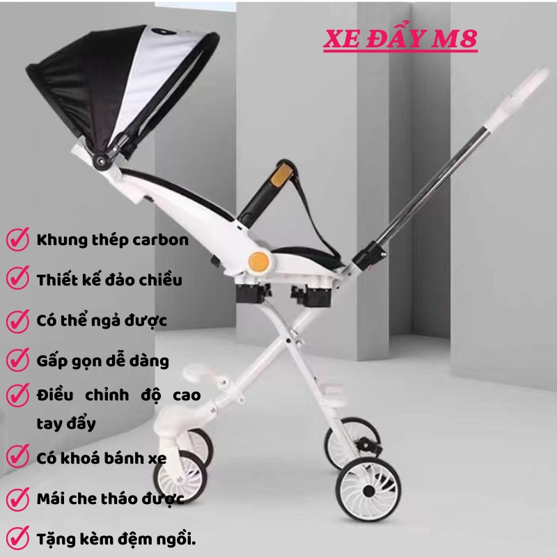 Xe đẩy đi dạo xoay 2 chiều cao cấp M8 mẫu gấu trúc