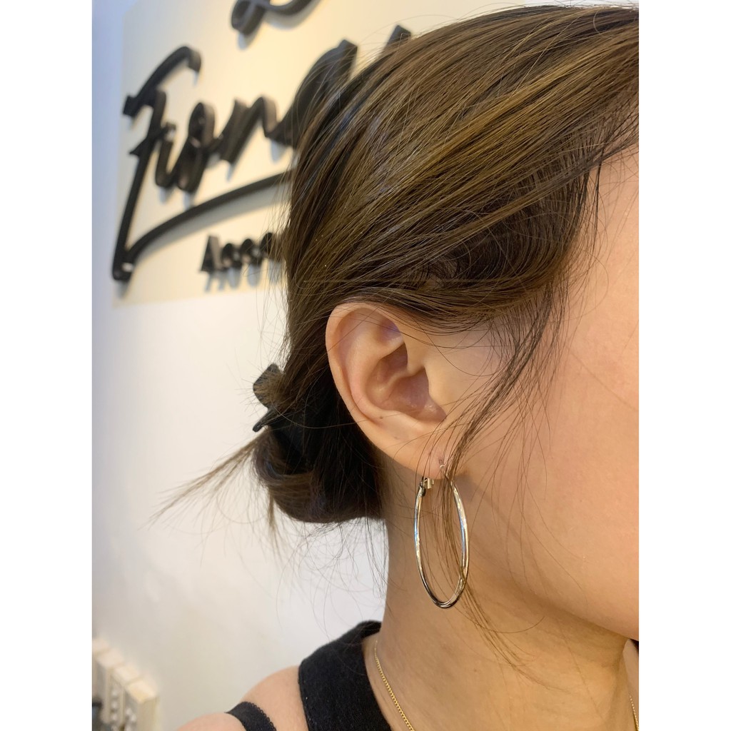 Khuyên tai bông tai nữ hoops tròn trơn inox các size 4 đến 8cm Fiona