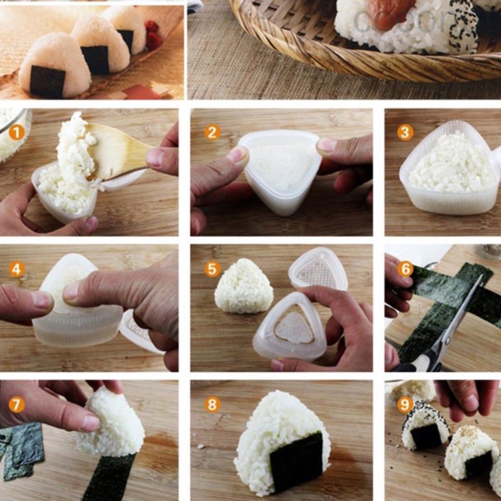 Set 2 Khuôn Làm Cơm Cuộn Hình Tam Giác Bằng Nhựa Pp Chống Dính Tiện Dụng