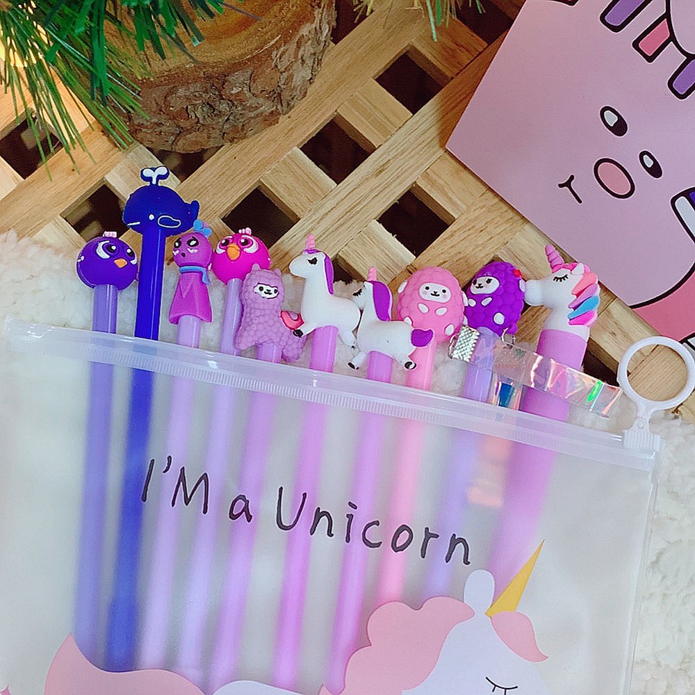 Combo set 10 Bút Viết Hình Thú Cute Nhiều Màu Tặng Kèm Túi Zip