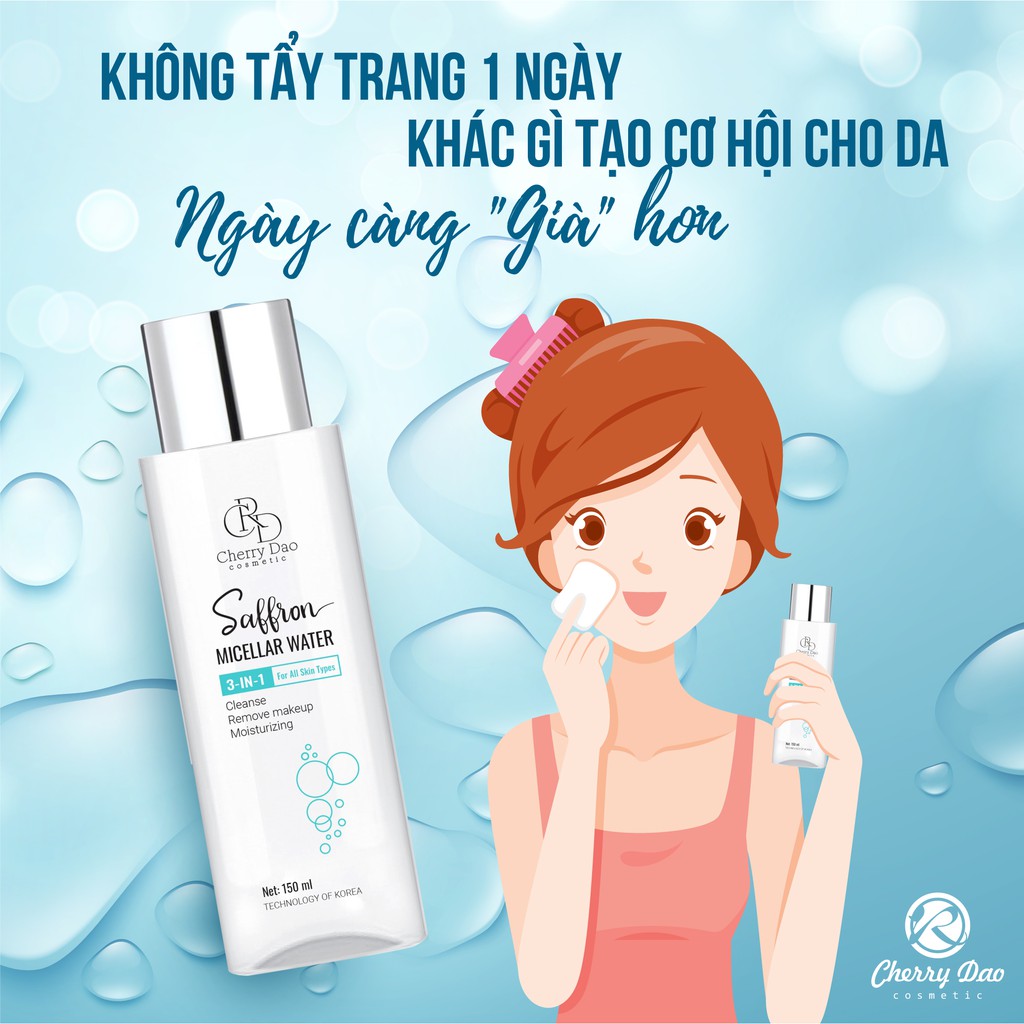 Nước tẩy trang làm sạch sâu dưỡng ẩm trắng da ngăn ngừa mụn Saffron Micellar Water CRD