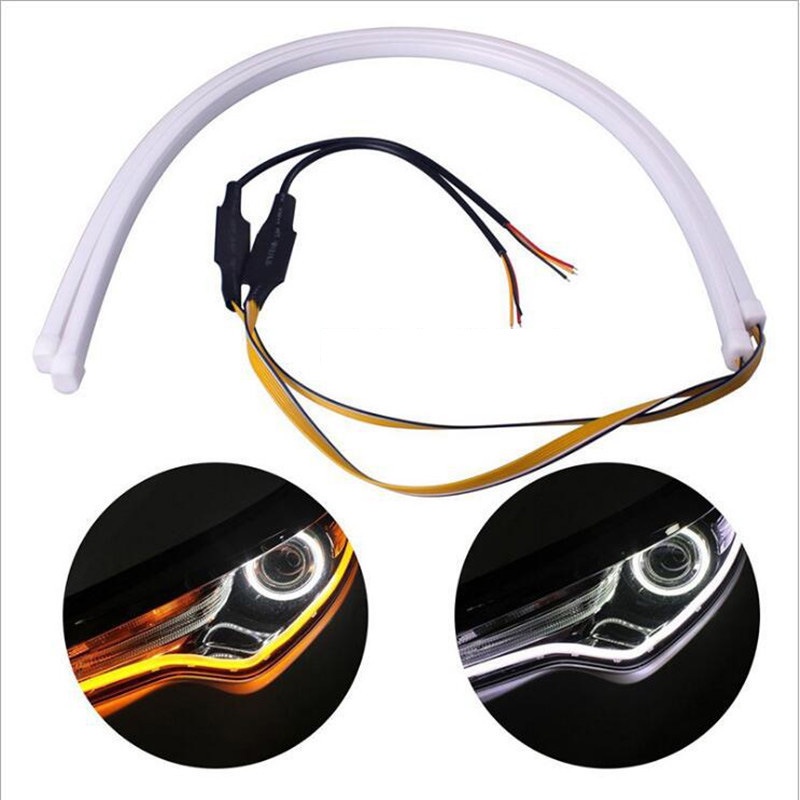 Bộ 2 Dây LED ban ngày + xinhan dùng cho đèn pha oto 60cm 12V ( giá 1 căp sáng trắng vàng )
