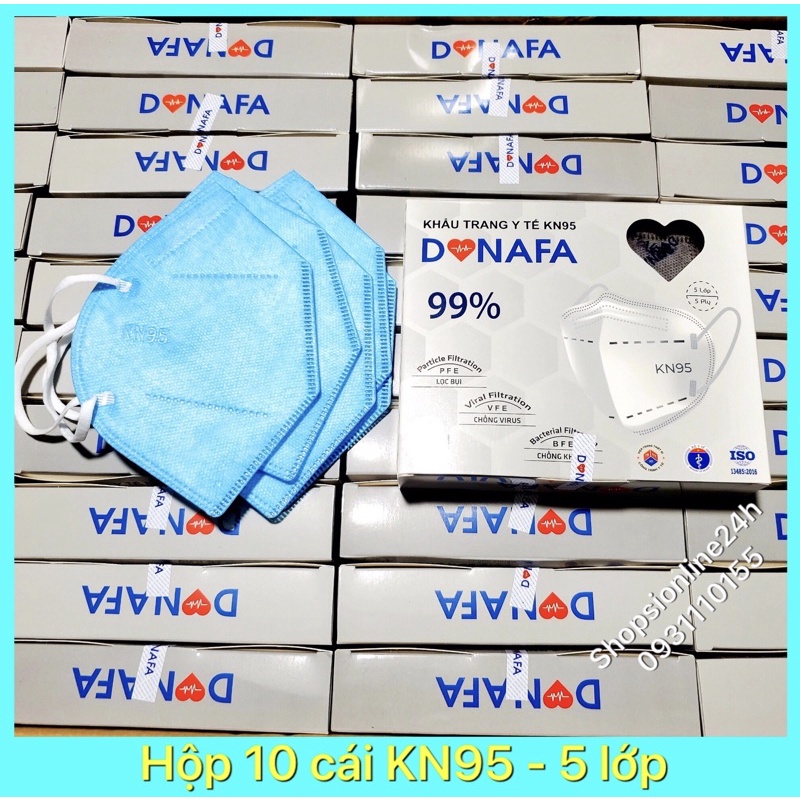 ✅ Hộp 10 khẩu trang y tế 5 lớp KN95 Donafa ( màu xanh )