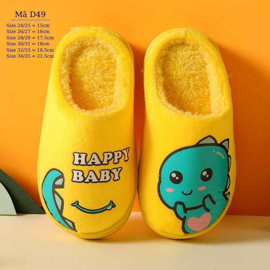 DÉP BÔNG ĐI TRONG NHÀ CHO BÉ TRAI BÉ GÁI MÀU VÀNG HỌA TIẾT KHỦNG LONG NGỘ NGHĨNH VÀ DÁNG YÊU D49