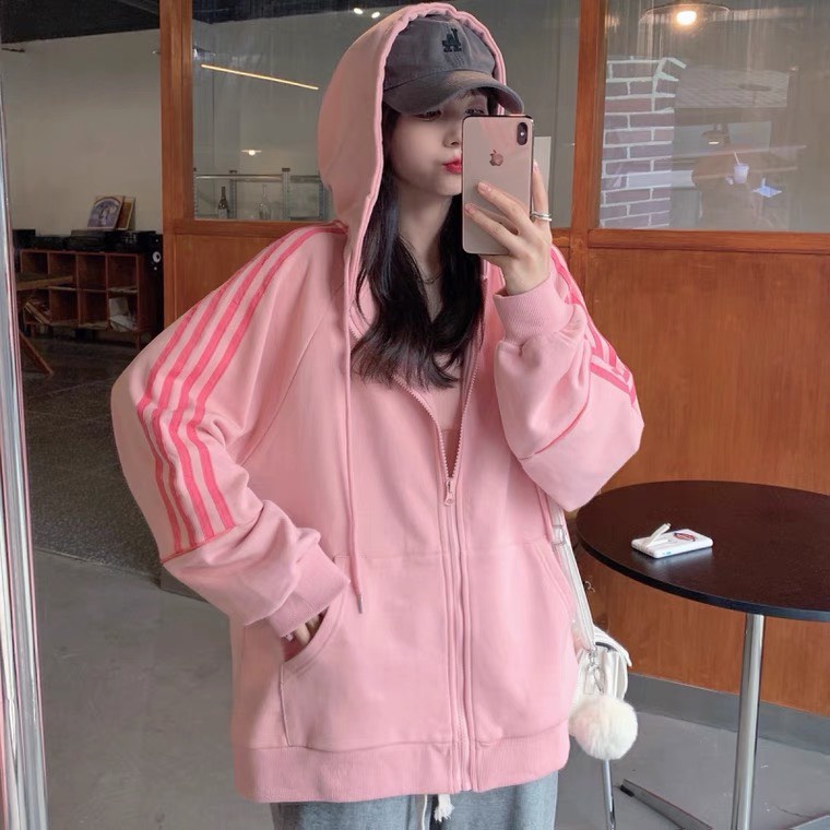 Áo Khoác Nỉ Nữ Form Rộng Dài Tay Có Mũ Phong Cách Cá Tính Năng Động - Áo Sweater Hoodie Thể Thao 3 Sọc Chất Nỉ Cotton | BigBuy360 - bigbuy360.vn