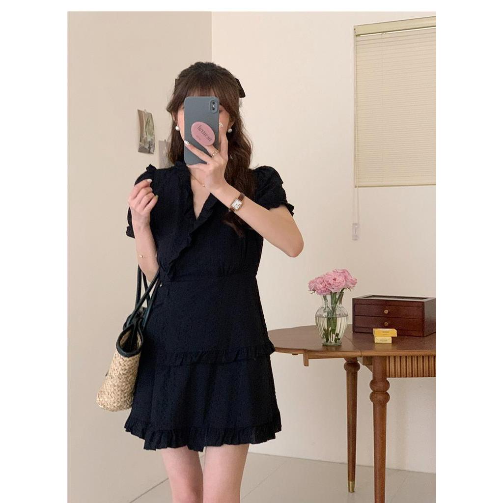 Đầm Đen Cổ Chữ v Phong Cách Pháp Thời Trang Mùa Hè 63468