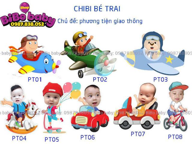 Chibi bé trai bé gái trang trí sinh nhật hàng thiết kế có chân đứng