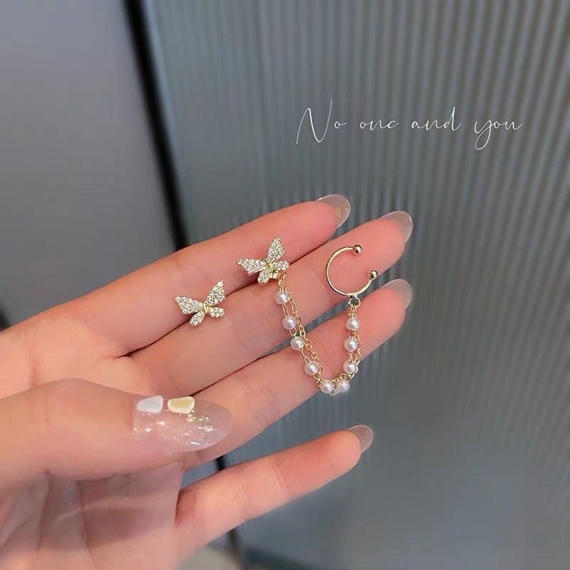 Bông tai hoa tai kẹp vành phong cách vintage phụ kiện trang sức xinh hai bên khác loại