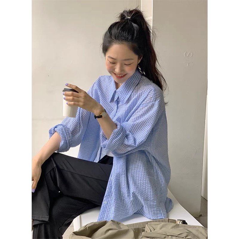 Áo Sơ Mi Nữ Kẻ Đuôi Tôm Dài Tay Vải Xốp 2 Màu Pastel