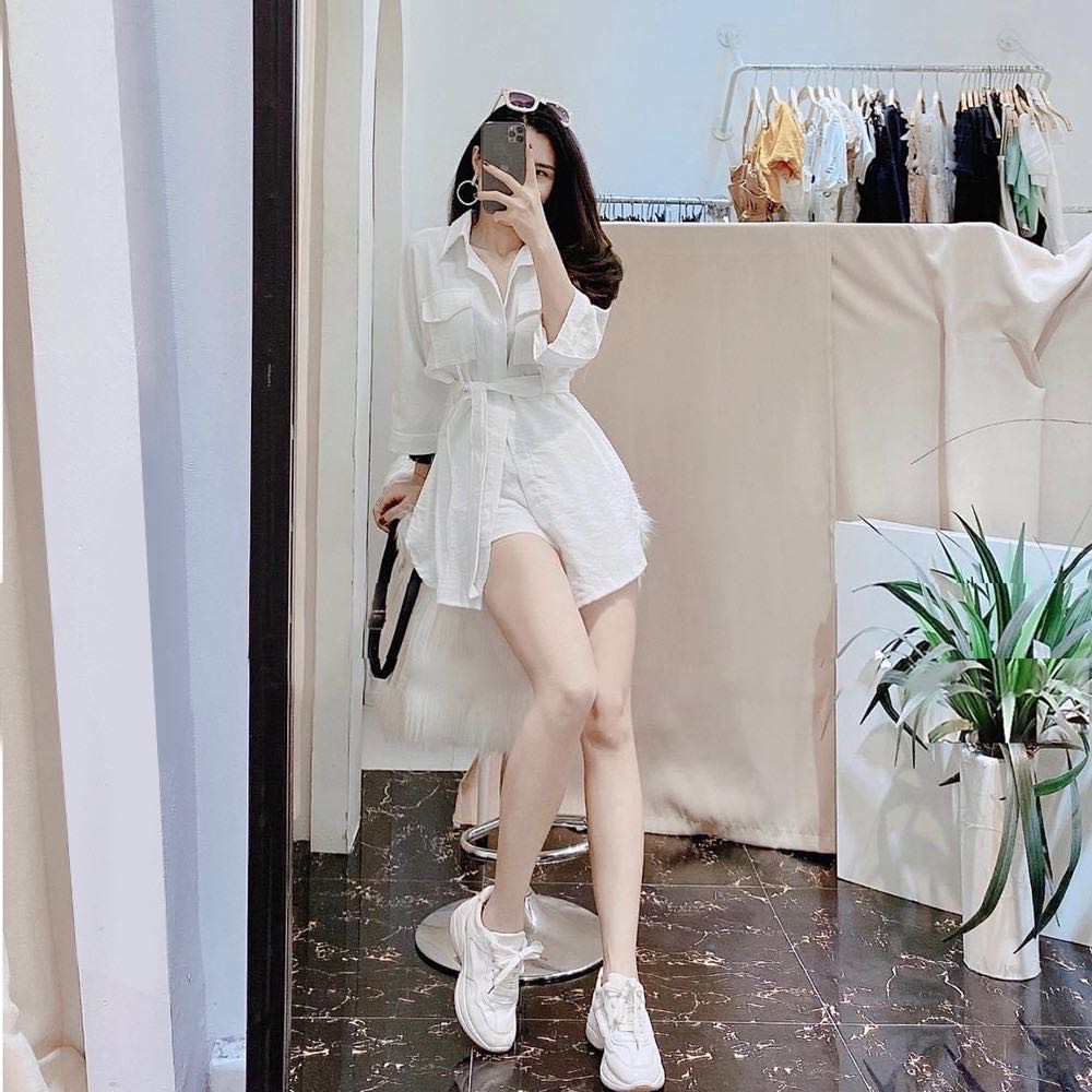 Set đồ bộ nữ trang phục ⭐ FREESHIP ⭐ đi chơi chân váy ( quần ngắn + áo sơ mi form dài cột dây eo nữ năng động style