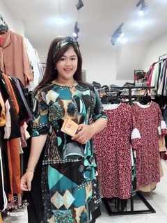 Áo dài xanh hoạ tiết bigsize