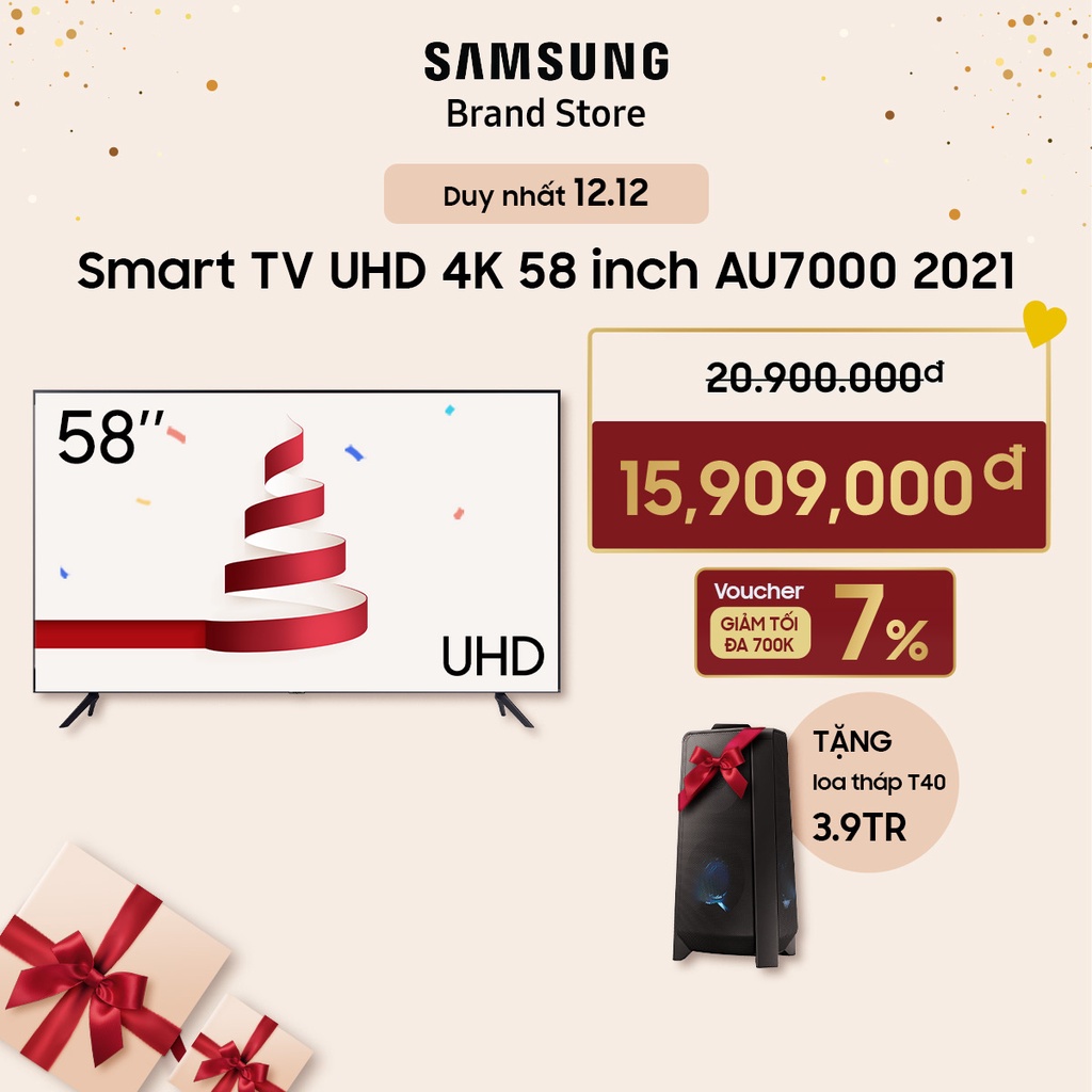 [Voucher 7% giảm tối đa 700k] Smart TV Samsung UHD 4K 58 inch AU7000 2021