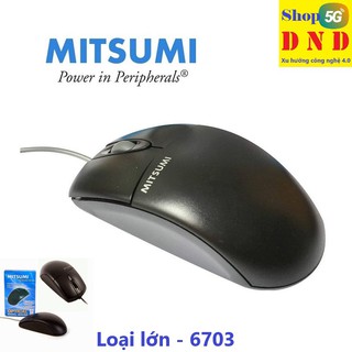 Chuột dây Mitsumi - 6703 (loại lớn) dây bạc, cầm vừa tay thiết kế cân bằng để sử dụng cả 2 tay