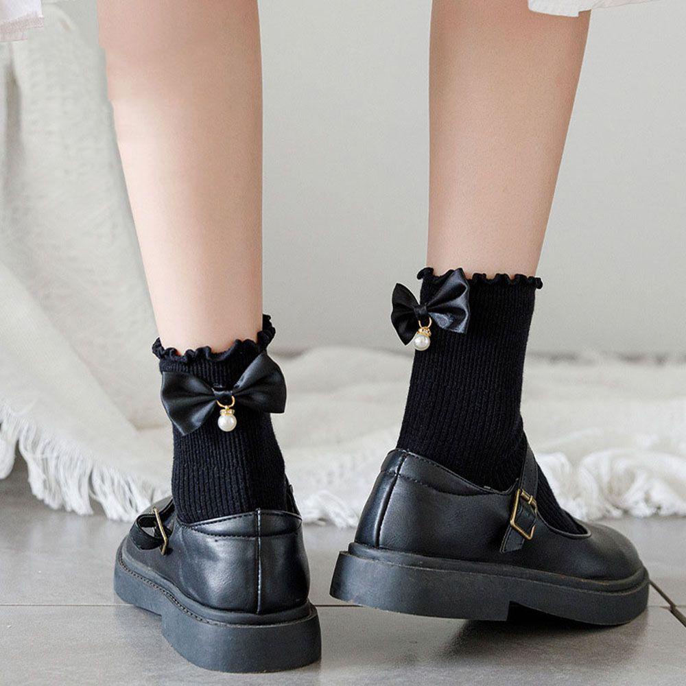 Vớ Ngắn Phối Bèo Màu Trơn Đính Nơ Bướm 1 Món Hóa Trang Cho Nữ