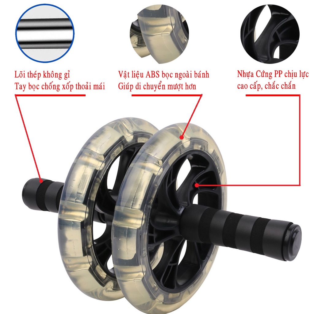 Con Lăn Tập Bụng 2 Bánh Cao Cấp Amalife – Kèm Thảm Lót – Dụng Cụ 2 Bánh Tập Cơ Bụng 6 Múi Bọc ABS Dẻo Bám Sàn