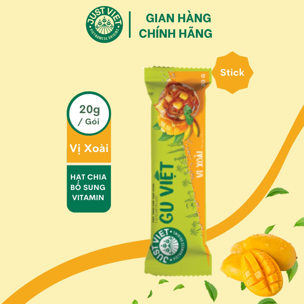 Trà Trái Cây Hạt Chia Just Viet - VỊ XOÀI (Stick) - Tiện Lợi Thơm Ngon - 1 GÓI x 20g