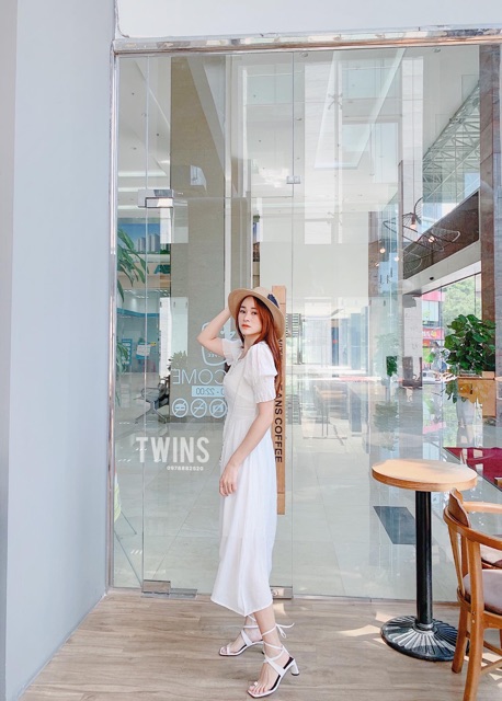 Váy maxi tay bồng nhún ren ngực 1260